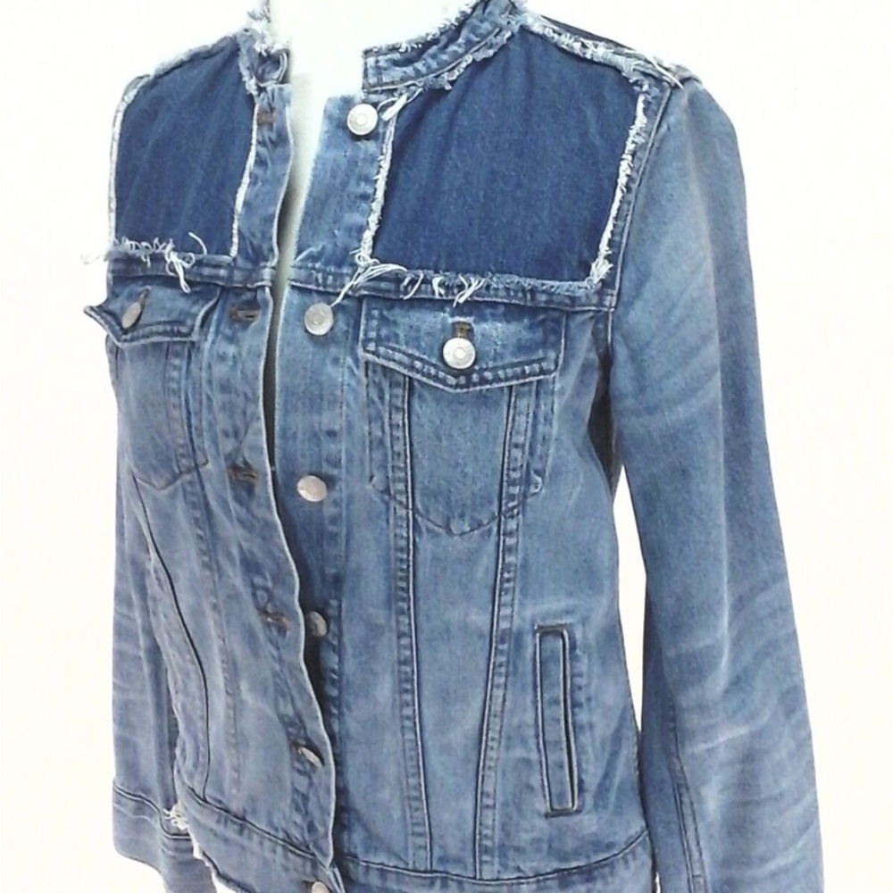 Madewell collarless denim jacket thunder cloud fitted jean jacket size small